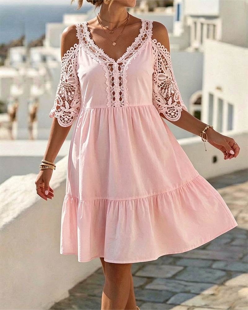 Robes Dentelle Off-Shoulder À Volants Court