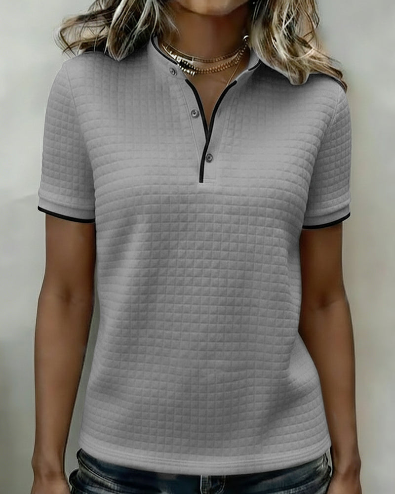 Haut Jersey Côtelé Boutonné Manches Courtes