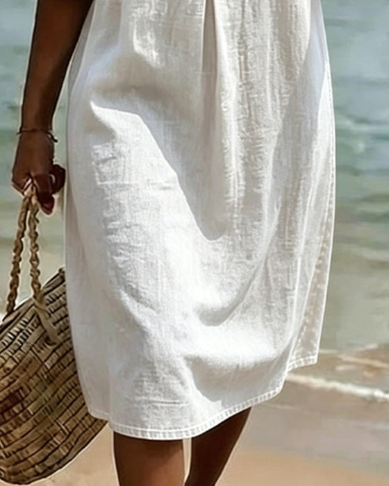 Robe Lotus Feuille Manches Jeans