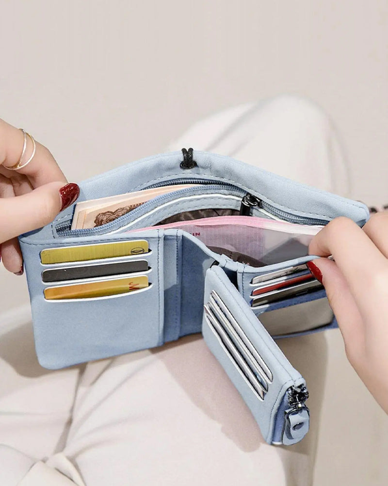 Portefeuille Court Minimaliste Élégant Pour Femme Avec Dragonne, Portefeuille Polyvalent À Fermeture Éclair Pour Cartes, Portefeuille Tendance Pour Un Usage Quotidien