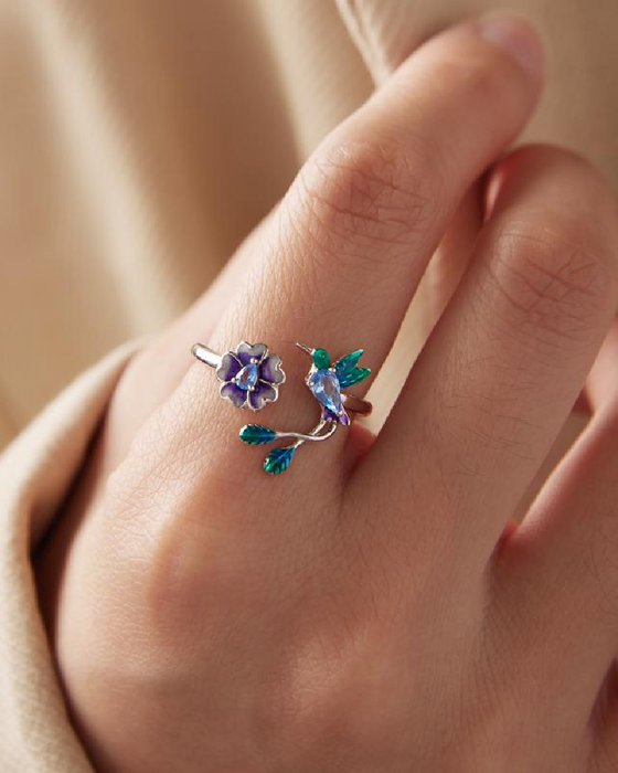 Bague Fleur & Oiseau Ajustable