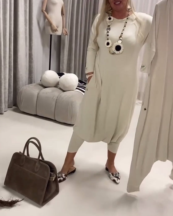 Combinaison Unie À Manches Longues Décontractée