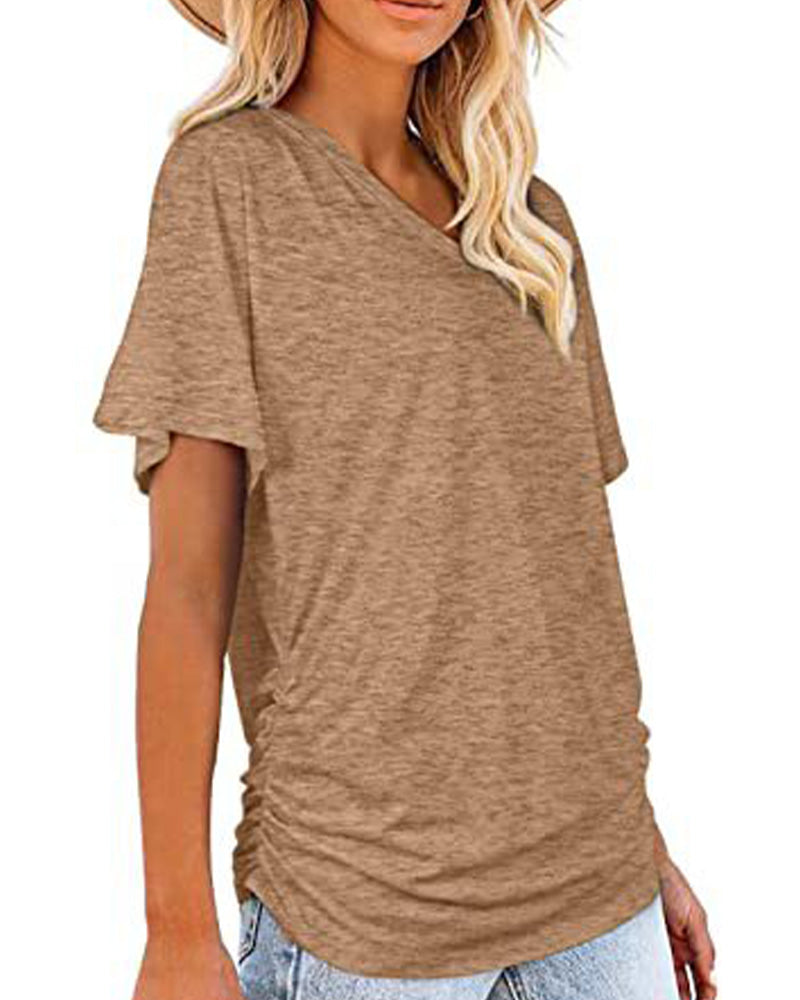 T-Shirt Plissé Uni Col En V