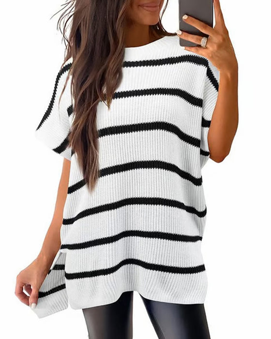 Pull-Over Unie Col Rond Manches Chauve-Souris