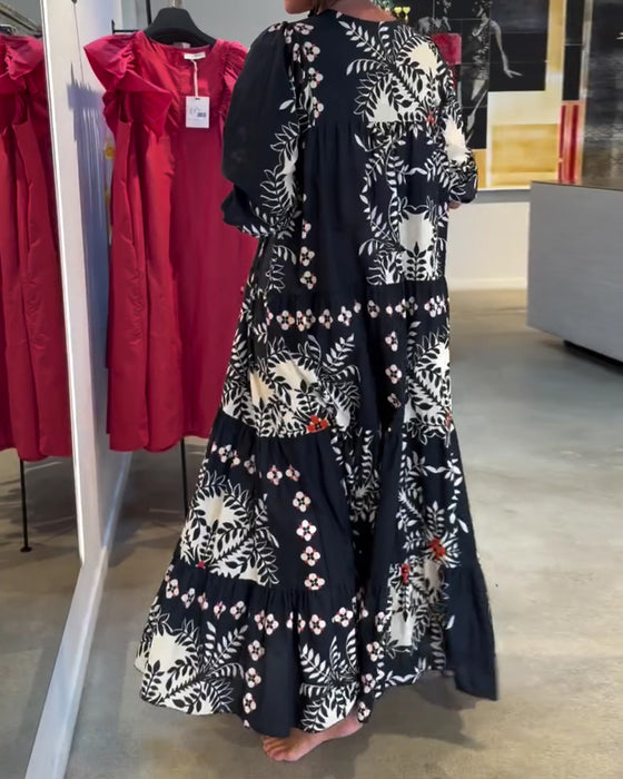 Robe Cravate Florale Jupe Ample Vacances Maxi