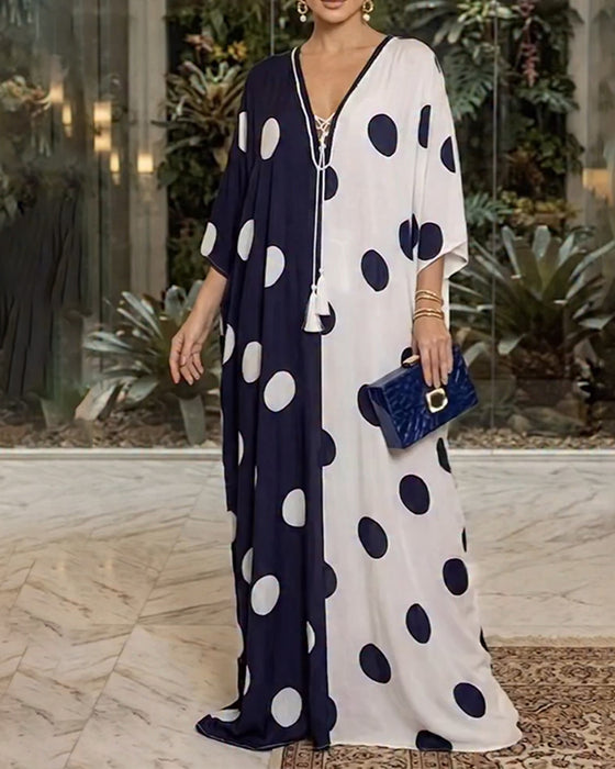 Robe Col V Gros Polka Dot Décontractée