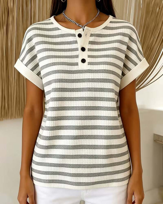 T-Shirt Rayé Gaufré Henley