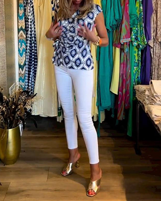 Haut élégant sans manches imprimé à lacets