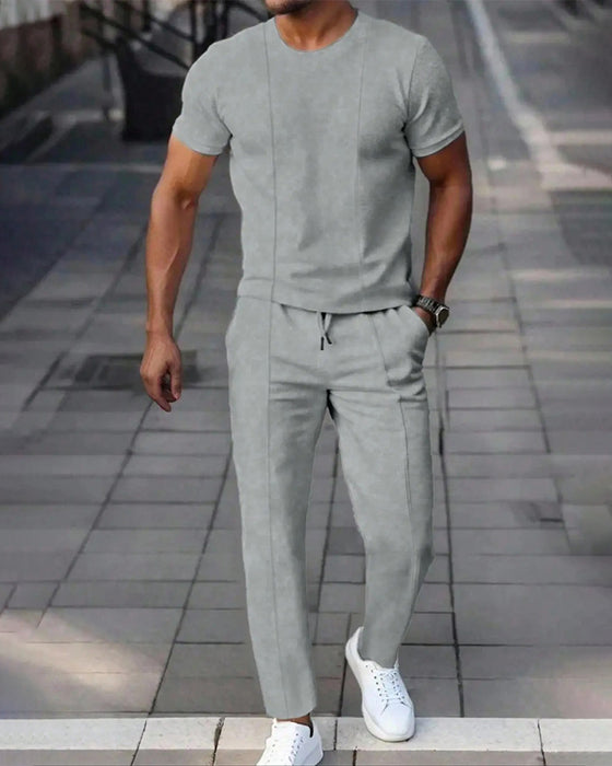 Ensemble Homme Col Rond Unie Cordons