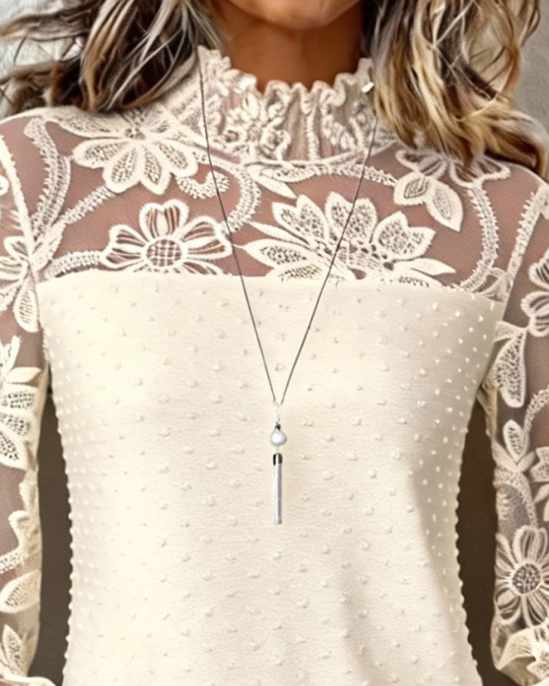 Haut Florale Tridimensionnelle Dentelle Manches Longues