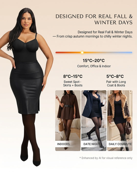 Panneau Transparent Avec Collant Doublé Polaire Stay-Warm Contrôle Du Ventre Effet Transparent Collant Bodysuit Noir Basique