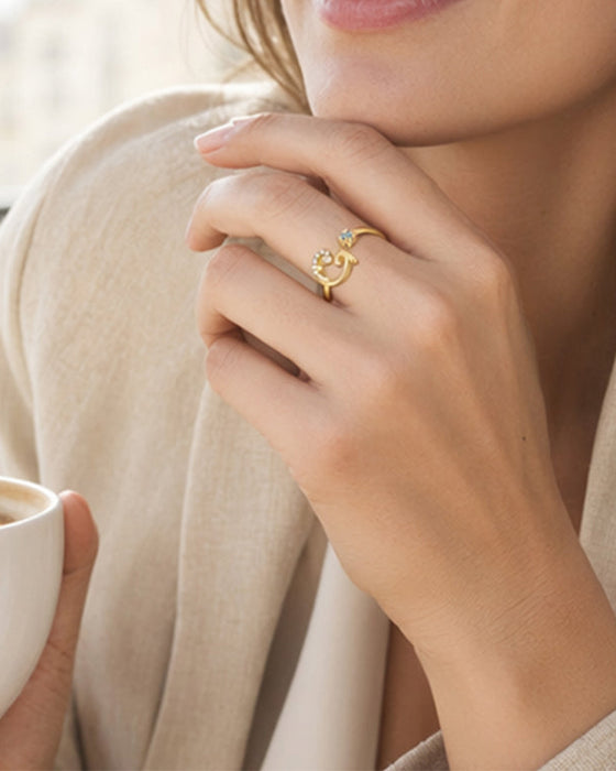 Bague Réglable Scintillante Avec Initiale Pour Femmes