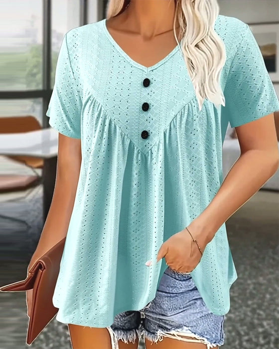 T-Shirt Casual Décolleté En V Évidé Manches Courtes