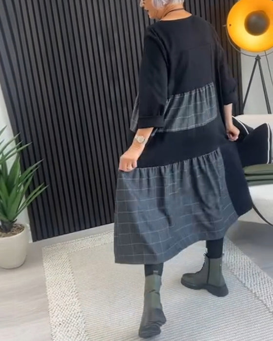 Robe décontractée à carreaux patchwork avec poche