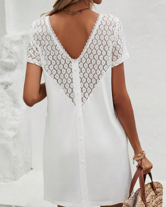 Robe patchwork à col rond et à dos en V