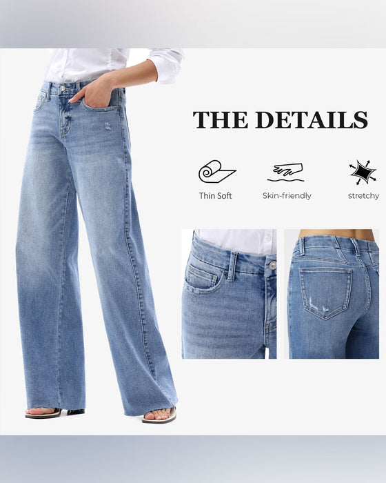 Jean Poche Bouton Jambe Large