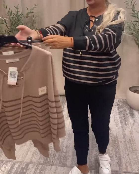 Ensemble Deux Pièces Décontracté Pantalon De Sport Rayé À La Cheville