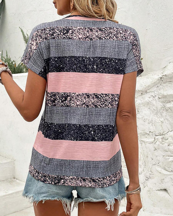 T-shirt à Col V Manches Courtes