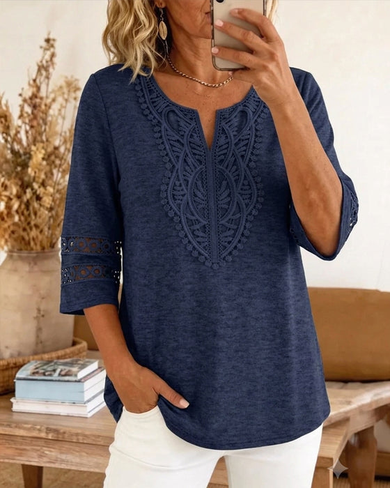 T-Shirt Imprimé Dentelle Patchwork Vintage