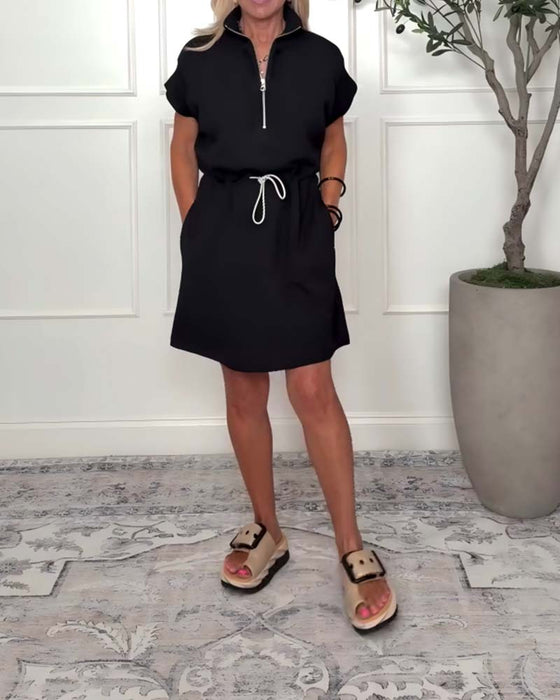 Robe Fermeture Éclair Cordon Taille Décontractée