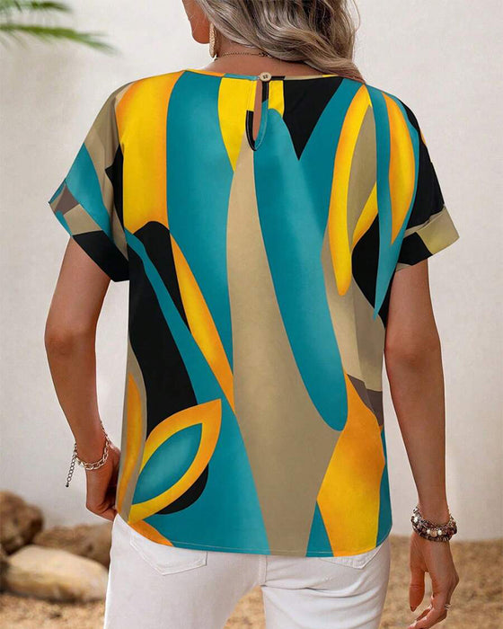 T-Shirt Col Rond Imprimé Contrasté