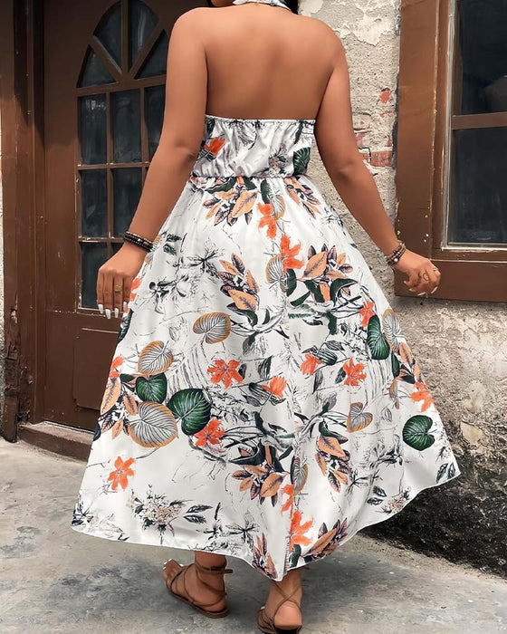 Set Col V Halter Robe Sans Manches + Short