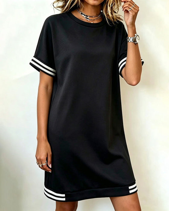 Robe Col Rond Rayure Décontractée