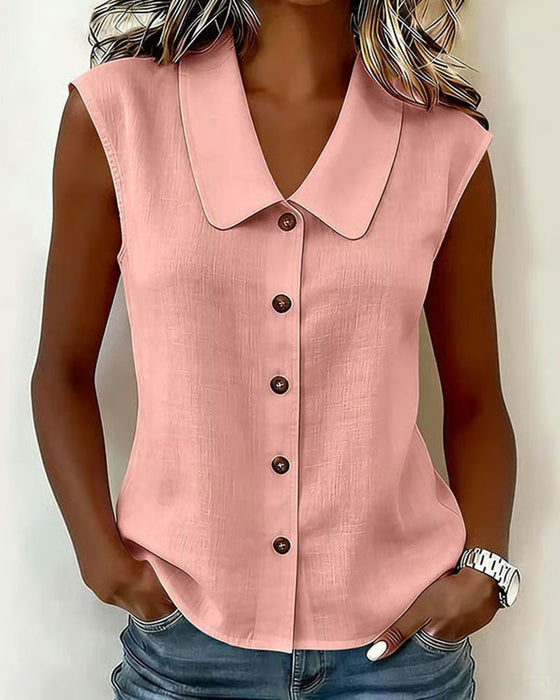 Chemise Sans Manches Col En Lin-Coton