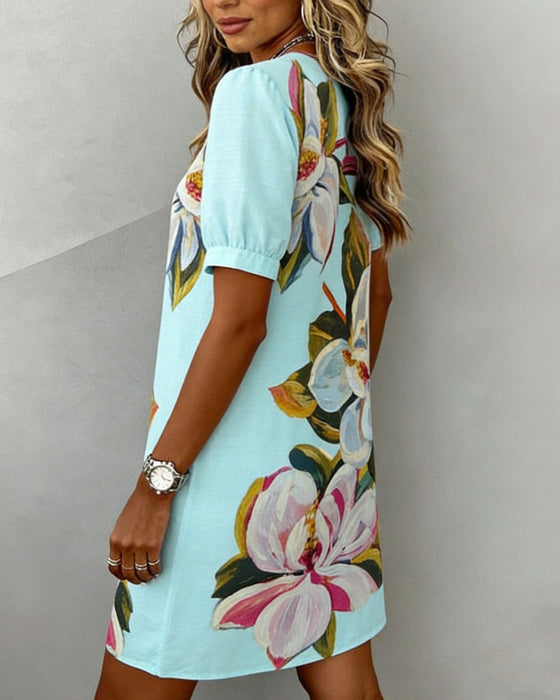 Robe Grand Imprimé Floral Col V