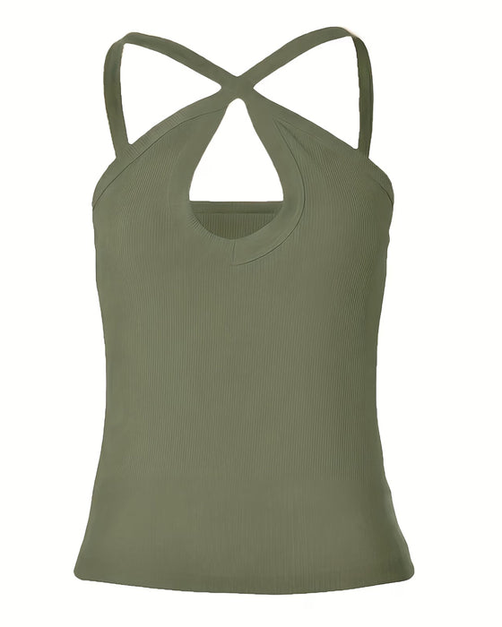 Cami Top Col Halter Évidé Côtelé