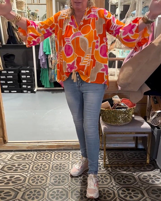 Chemisier manches longues imprimée colorée