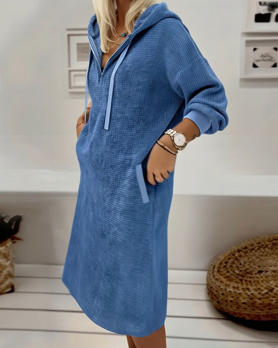 Robe En Polaire À Maille Nid D'abeille Décontractée À Capuche