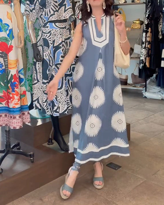 Robe Tournesol Imprimé Sans Manches