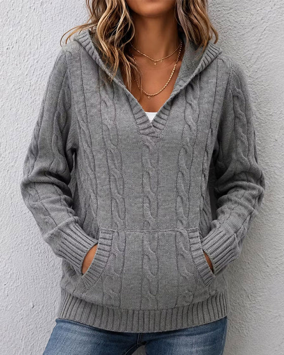 Pull Maille Torse À Capuche