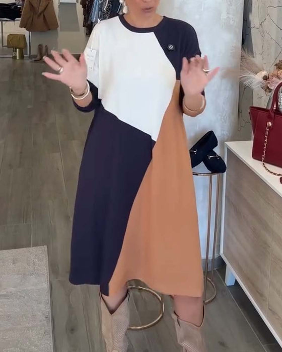 Robe Élégante Ample Color-Block