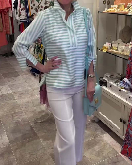 Blouse Rayée Revers Manche Trois Quarts