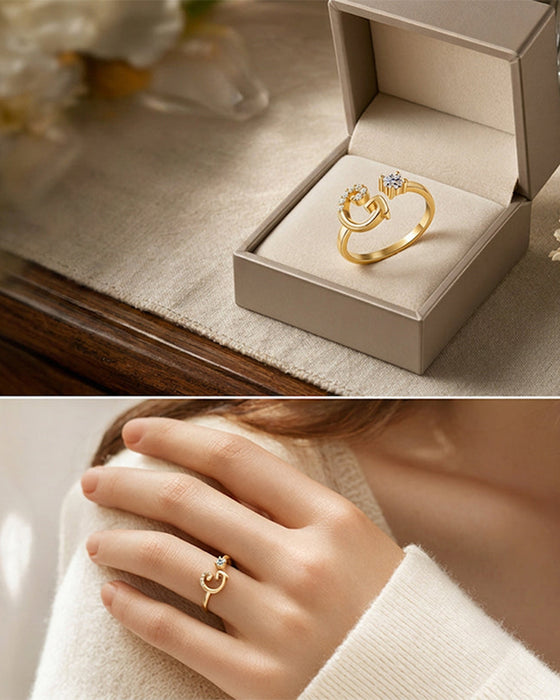 Bague Réglable Scintillante Avec Initiale Pour Femmes