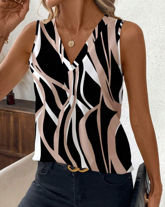 Gilet Décolleté en V Floral Sans Manches