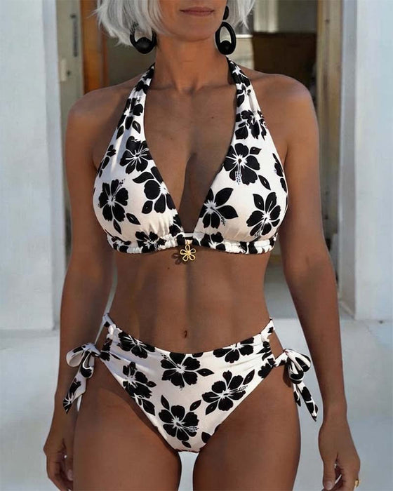 Bikini Hibiscus Imprimé Halter