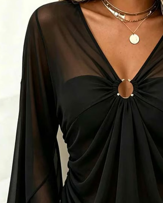 Blouse Col V Anneau Métallique Twist