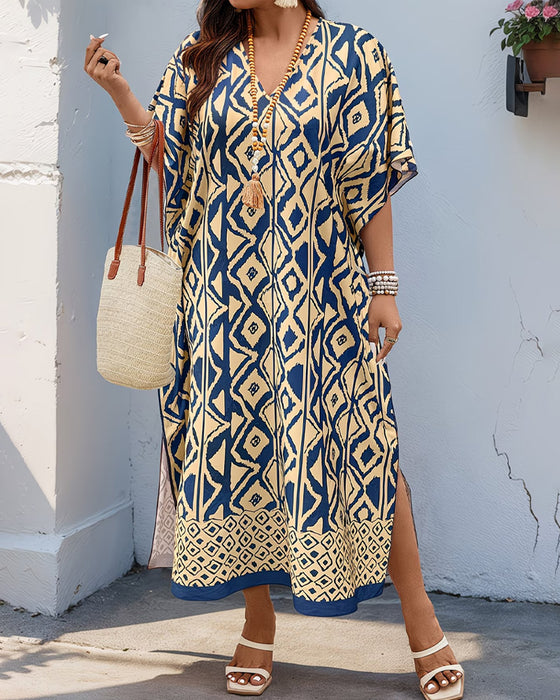 Robe Col En V Diamant Fente Lâche