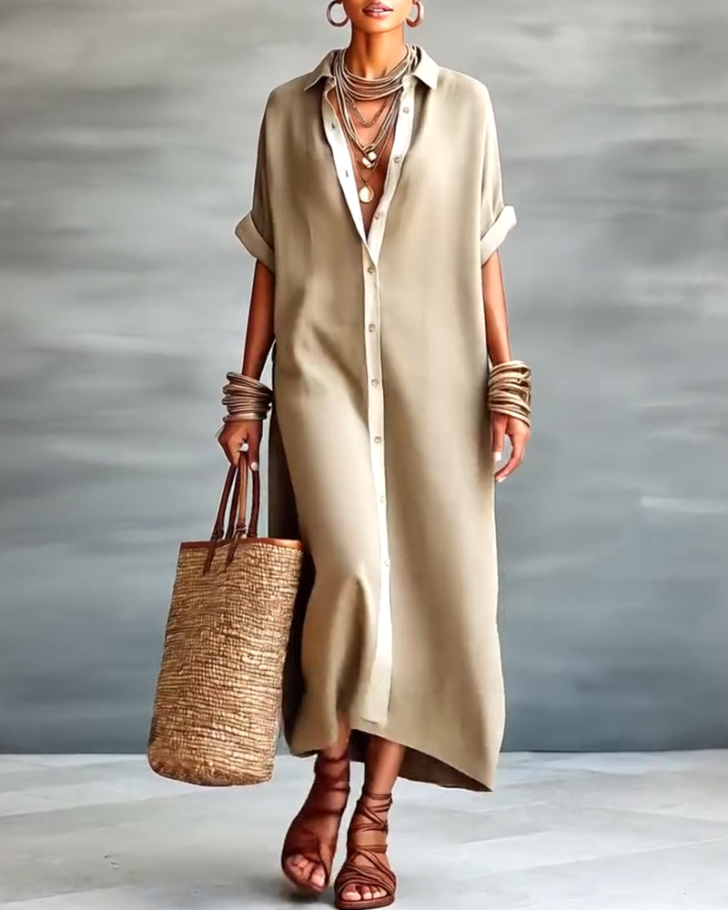 Robe Chemise Élégante Col À Revers Drapé