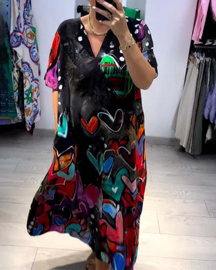 Robe décontractée Love imprimée à col en V