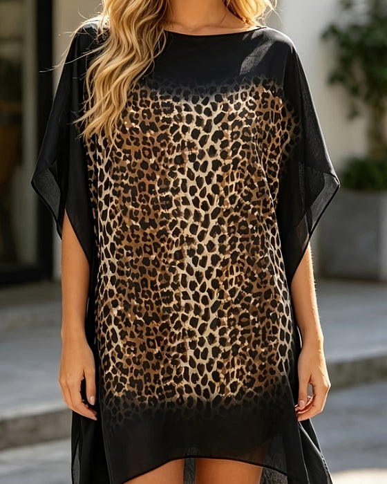 Robe Imprimé Léopard Loose Manche Chauve-Souris