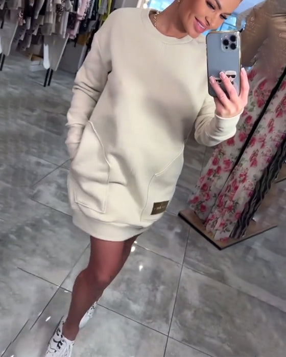 Robe Pullover Poche Manches Longues