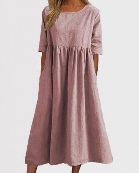 Robe Manches Courtes Poche Froncée
