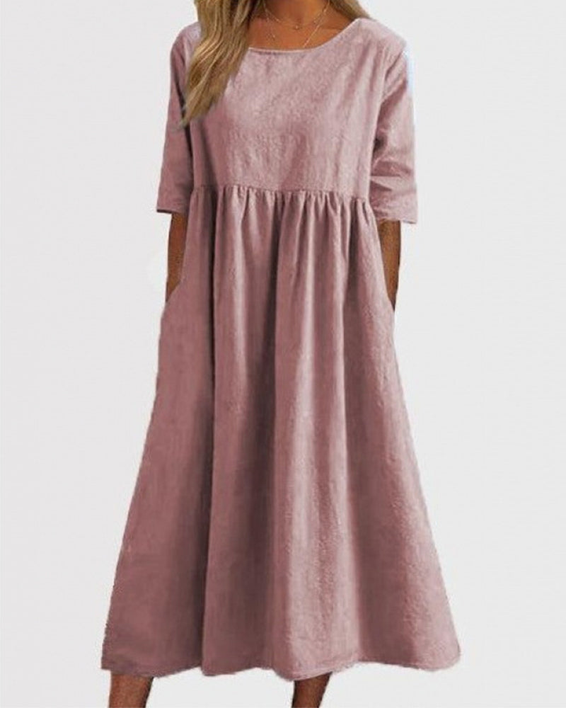 Robe Manches Courtes Poche Froncée