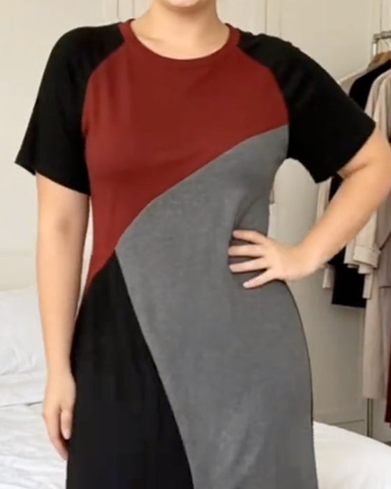 Robe Patchwork Raglan Col Rond