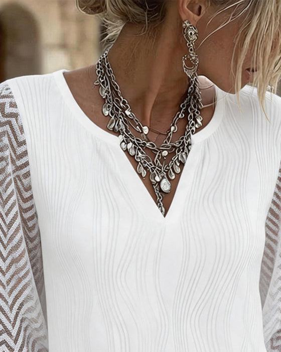 Chemisier V-Neck Dentelle Panel Solid Ligne