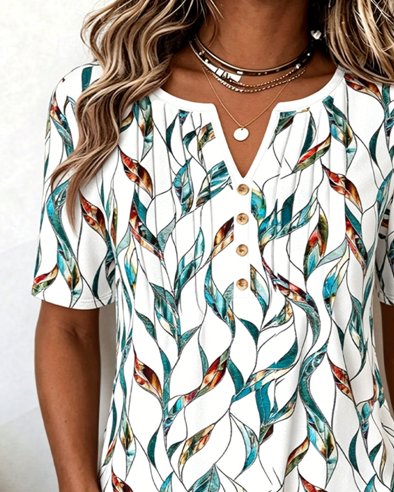 Blouse Petite Col En V Imprimé Botanique